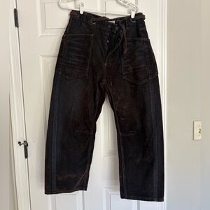 Free People Dark Brown Moxie Flocked  barrel jeans